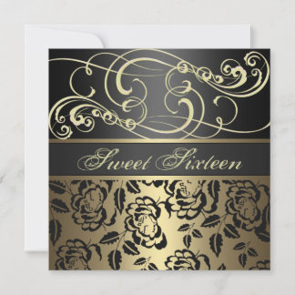 Gold Swirl & Rose Sweet Invitation au 16e annivers