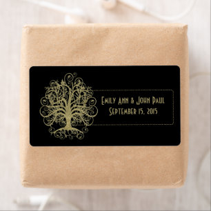 Gold Swirl Tree on Black with Dots Labels