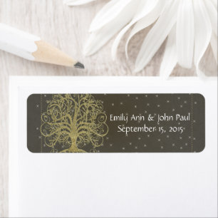 Gold Swirl Tree on Black with Stars Save the Date