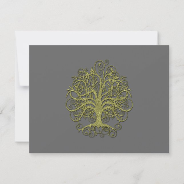 Gold Swirl Tree on Grey Wedding  Response Card (Front)