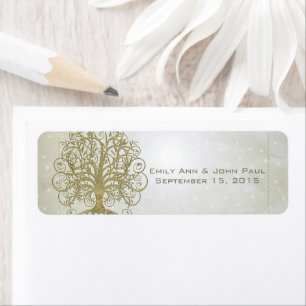 Gold Swirl Tree on Stone with Stars Save the Date