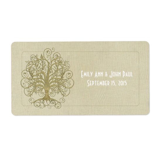 Gold Swirl Tree on Wood Grain Dots Save the Date Shipping Label
