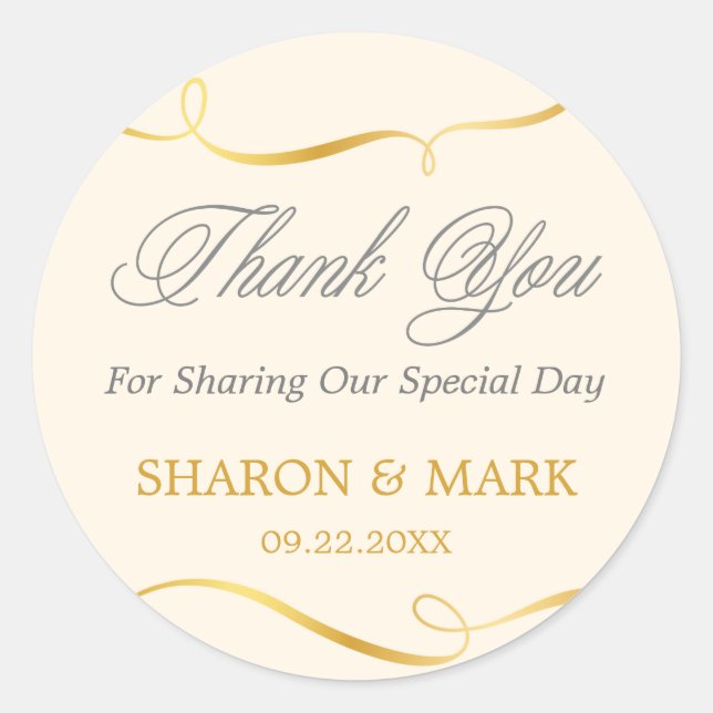 Gold Swirl Wedding Favour Sticker| Editable Colour Classic Round Sticker (Front)