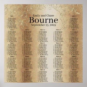 Gold Swirl Wedding Seating Chart
