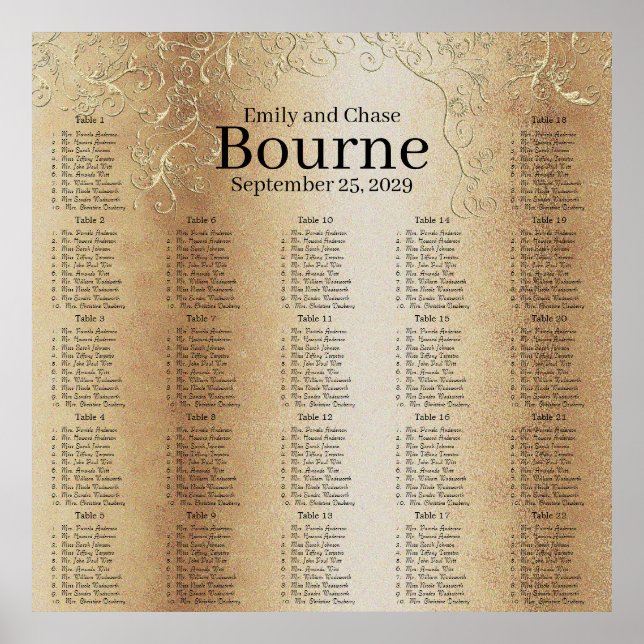 Gold Swirl Wedding Seating Chart (Front)