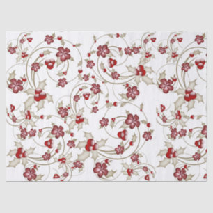 Gold Swirls and Burgundy Holly On White  Tissue Pa Paper