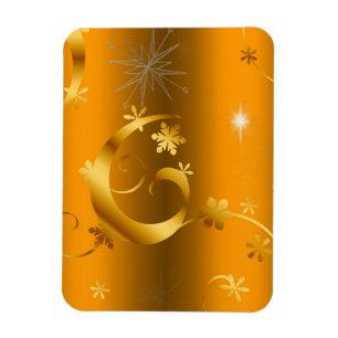 Gold Swirls and Stars Christmas Magnet