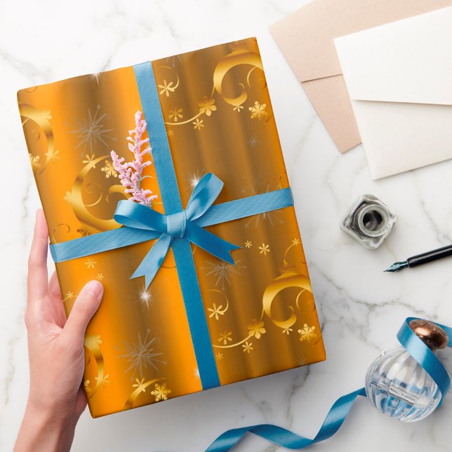 Gold Swirls and Stars Luxurious Christmas Wrapping Paper (Creator Uploaded)