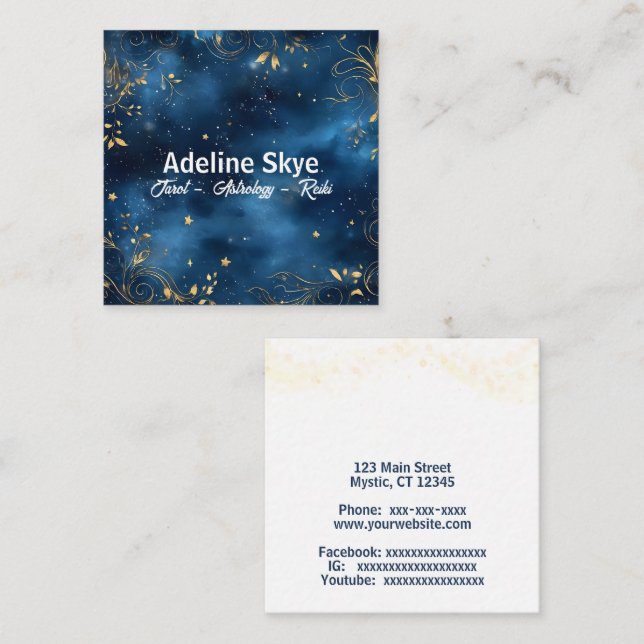 Gold swirls and stars square business card (Front/Back)