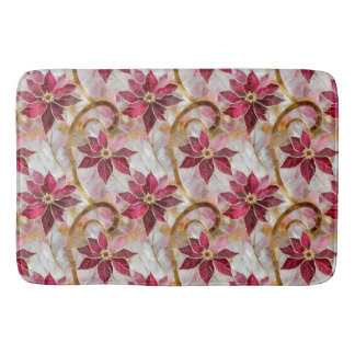 Gold Swirls Burgundy Pink Christmas Poinsettias Bath Mat