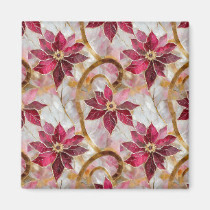 Gold Swirls Burgundy Pink Christmas Poinsettias Magnet