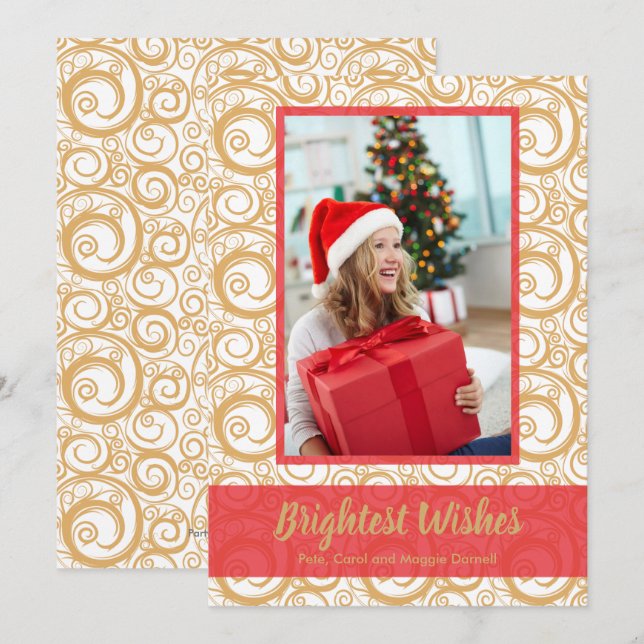Gold Swirls Christmas Photo Card (Front/Back)