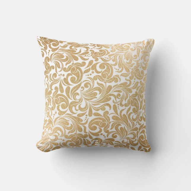 Gold swirls damask throw pillow (Front)
