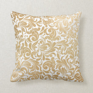 Gold swirls damask throw pillow