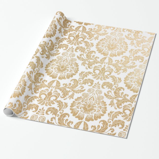 Gold swirls damask wrapping paper (Unrolled)