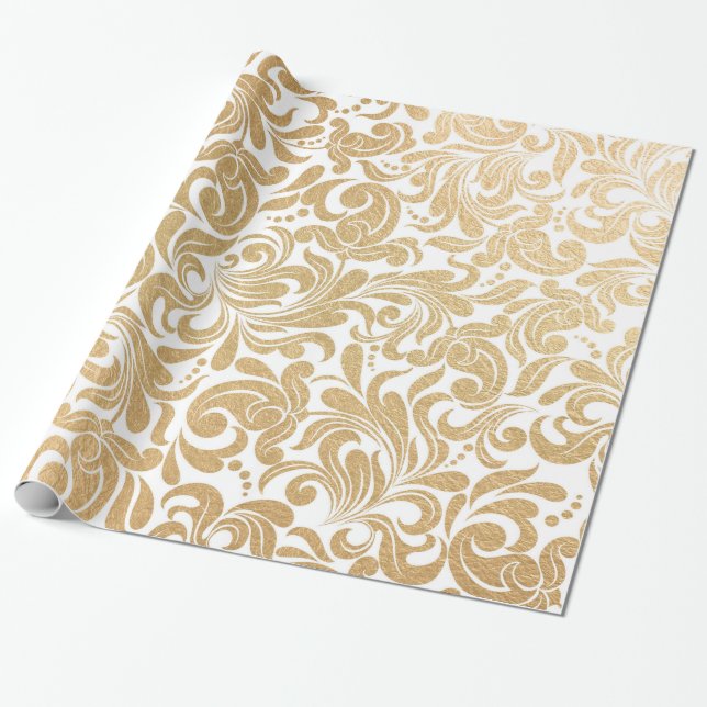 Gold swirls damask wrapping paper (Unrolled)