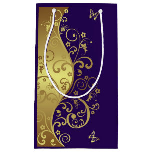 Gold Swirls & Dark Purple Small Gift Bag