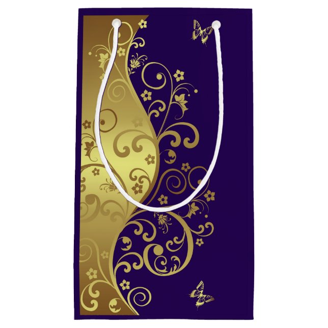 Gold Swirls & Dark Purple Small Gift Bag (Front)