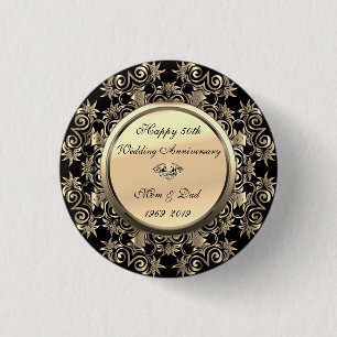 Gold Swirls Diamond 50th Wedding Anniversary 1 Inch Round Button