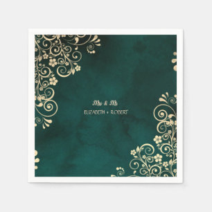 Gold Swirls Emerald Green Wedding  Napkin