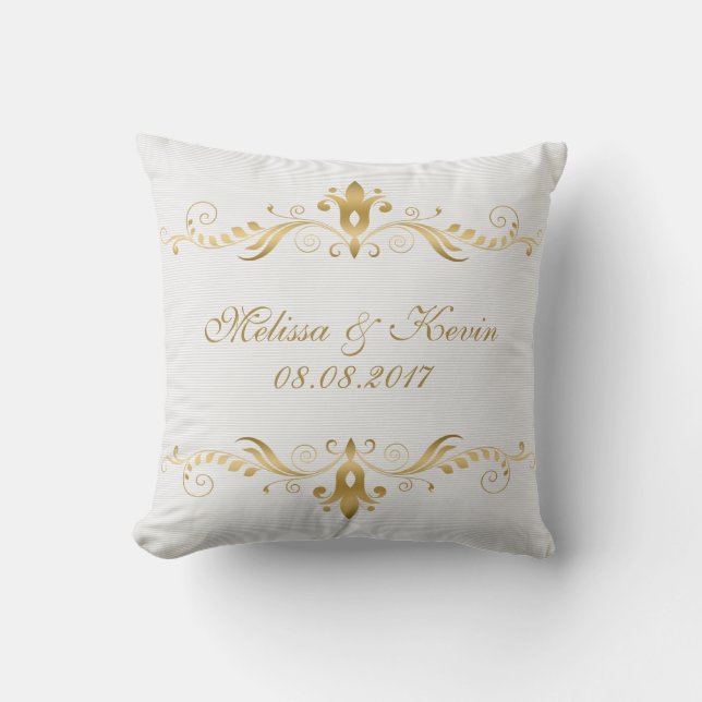 Gold Swirls Frame On White Wedding Gift Throw Pillow (Front)