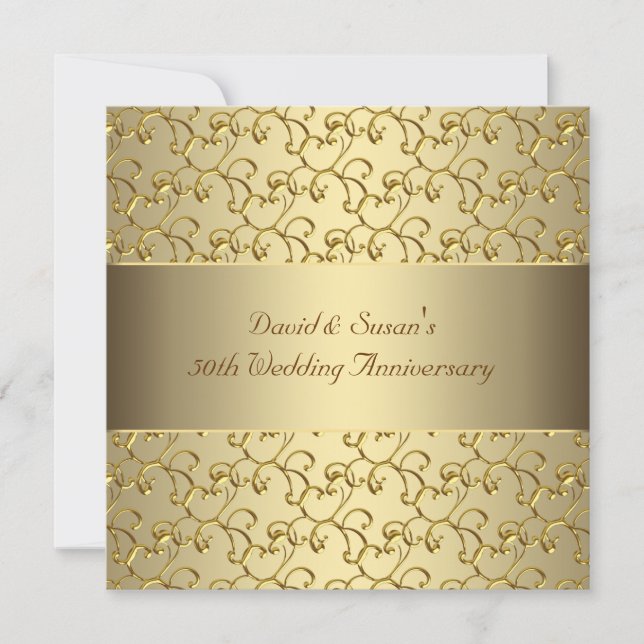 Gold Swirls Gold 50th Wedding Anniversary Party Invitation (Front)