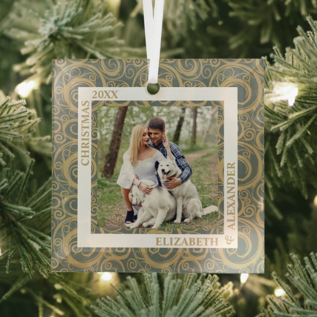 Gold Swirls Photo Glass Ornament (Insitu)