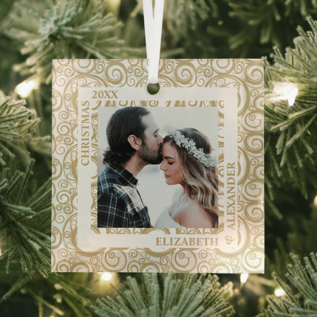 Gold Swirls Photo Glass Ornament (Insitu)