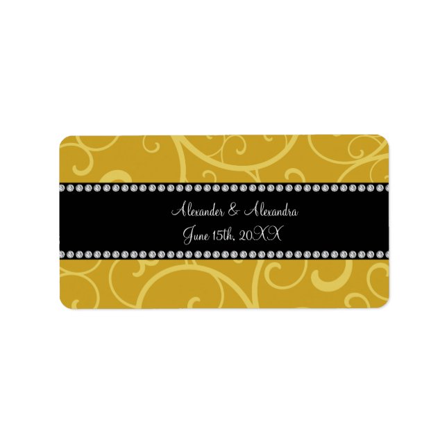 gold swirls wedding favours label (Front)