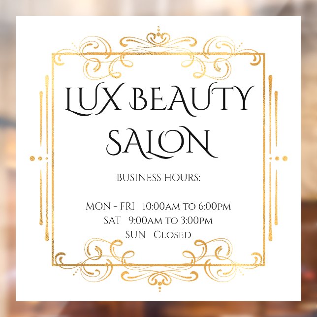 Gold Swirls White Elegant Business Opening Hours Window Cling (Sheet 2)