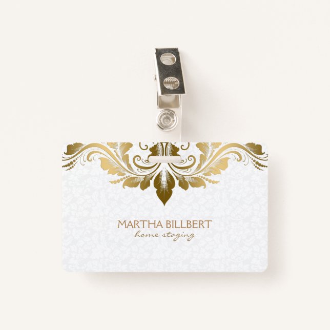 Gold Swirly Lace Badge (Front with Clip)