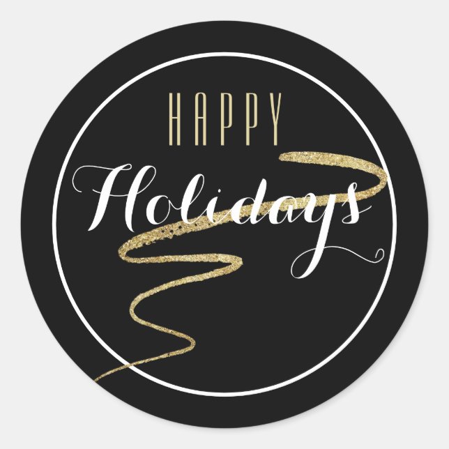 Gold Swoosh Happy Holiday Sticker (Front)