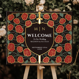 Gold Sword Shield Fantasy Wedding Welcome Sign