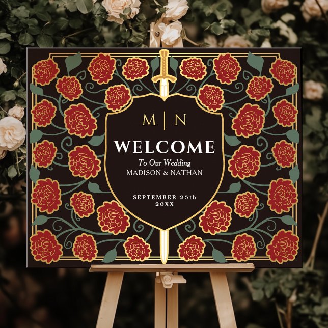 Gold Sword Shield Fantasy Wedding Welcome Sign (Creator Uploaded)