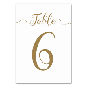 Gold Table Numéro 6 de 30 Cartes de table Mariages