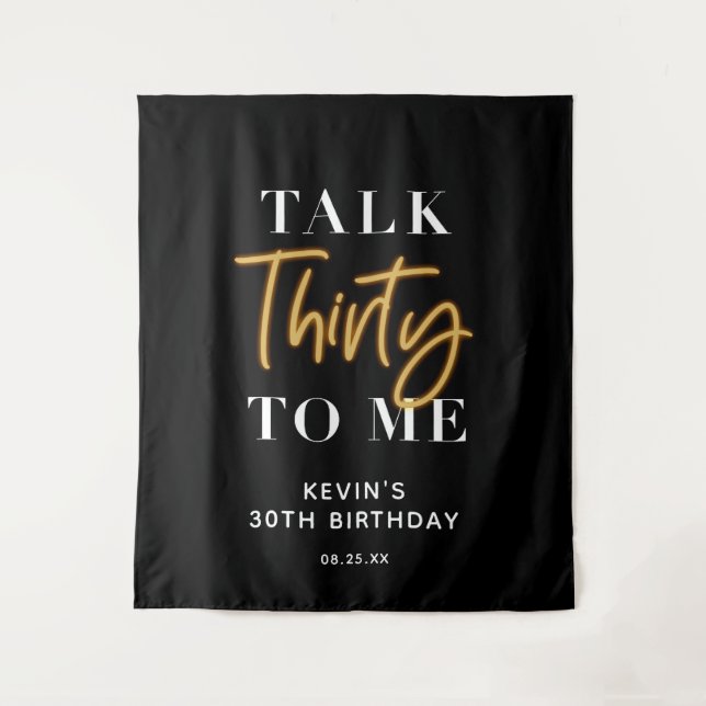 Gold Talk 30 To Me 30th Birthday Party Backdrop Tapestry (Front)