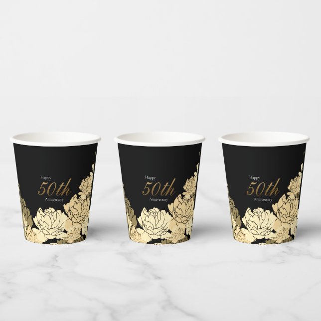 Gold, tan and beige 50th anniversary rose  paper cups (Multi)