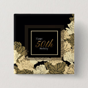 Gold, tan, and yellow 50th birthday rose 2 inch square button