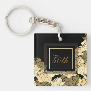 Gold, tan, and yellow 50th birthday rose keychain