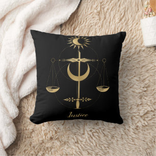 Gold Tarot Justice Symbol Throw Pillow