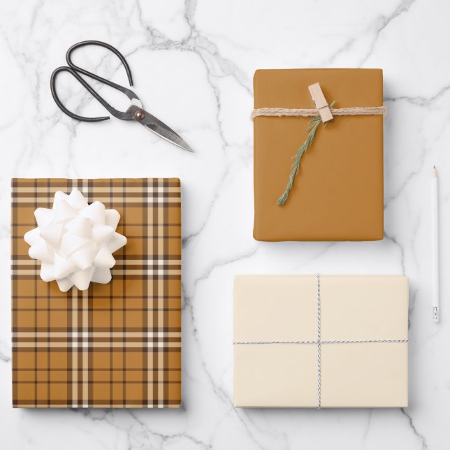 Gold Tartan Wrapping Paper Sheets (Front)