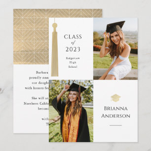 Gold Tassel & Cap 2 Photo Graduation Announcement
