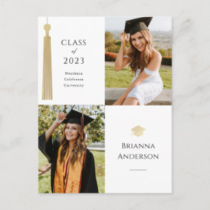 Gold Tassel & Cap 2 Photo Graduation Announcement Postcard