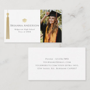 Gold Tassel & Cap Dark White Photo Graduation Business Card