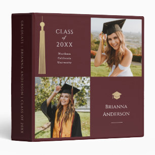 Gold Tassel Cap Photo Collage Burgundy Graduation Binder