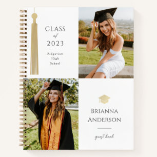 Gold Tassel & Cap White 2 Photo Graduation Notebook
