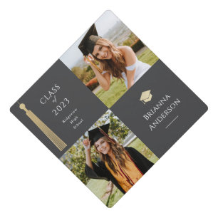 Gold Tassel Grey 2 Photo Graduation Cap Toppers