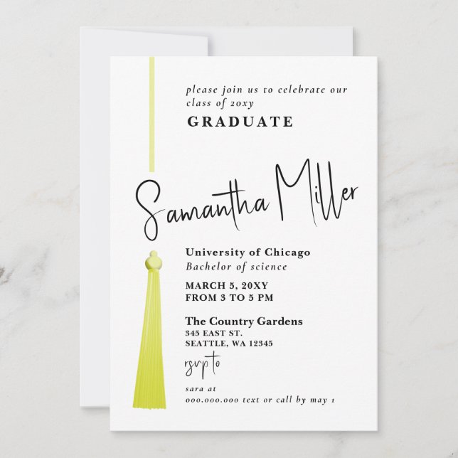 Gold Tassel Modern Minimalist Photo Graduation  Invitation (Front)