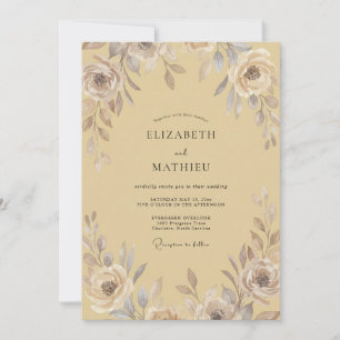 Gold Taupe Bloom Wedding Invitation