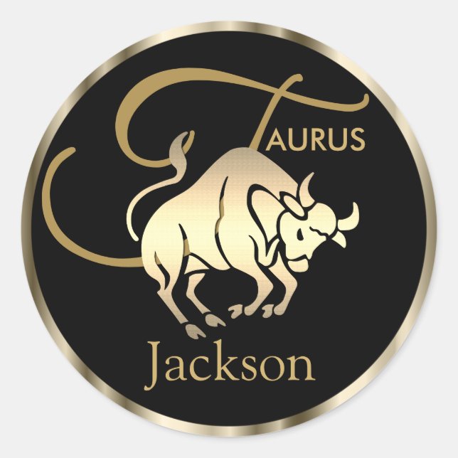 Gold - Taurus ♉ the Bull - Zodiac Sign Classic Round Sticker (Front)